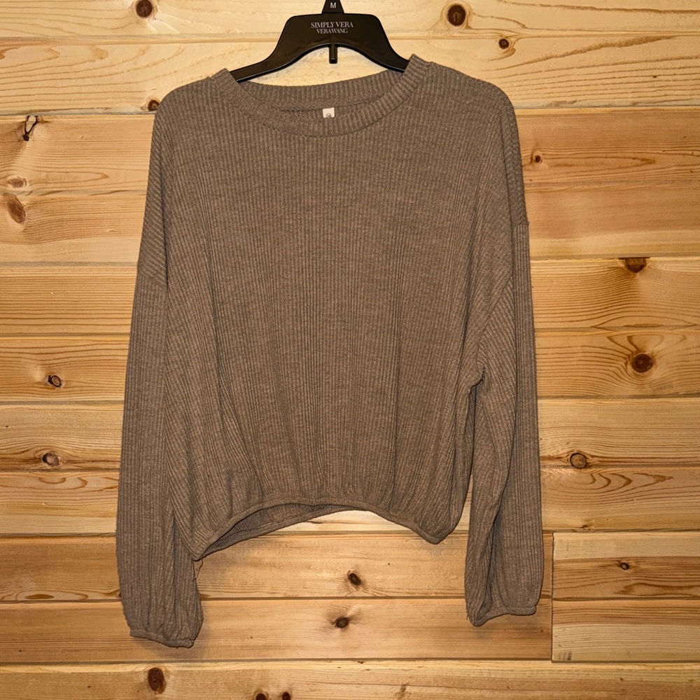 Wishlist Ribbed Knit Sweatshirt - Brown